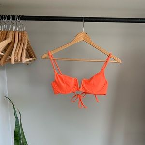 V Underwire Neon Orange Bikini Top - SHEIN Size S